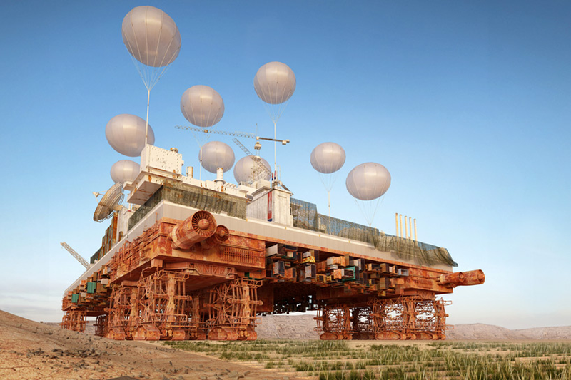 Illustration for article titled A Gigantic Walking City That Farms the Desert As It Moves